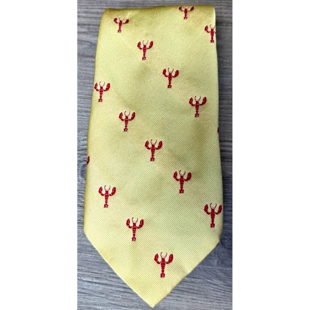 Beau Brummell Londonaire Men's Yellow Red Lobster Animal Print Woven Tie